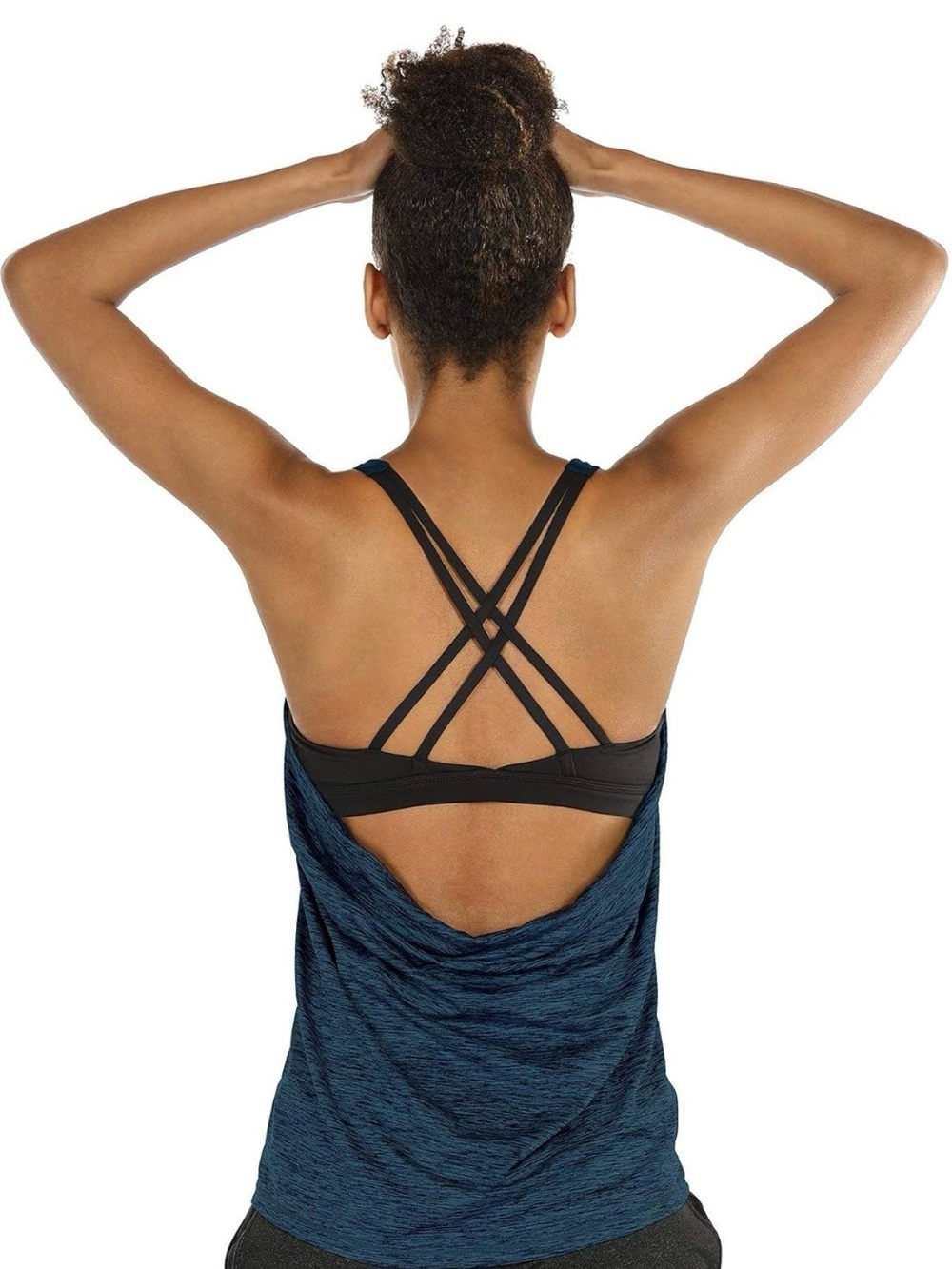 Women's Navy Blue Strappy Back Tank with Black Bra